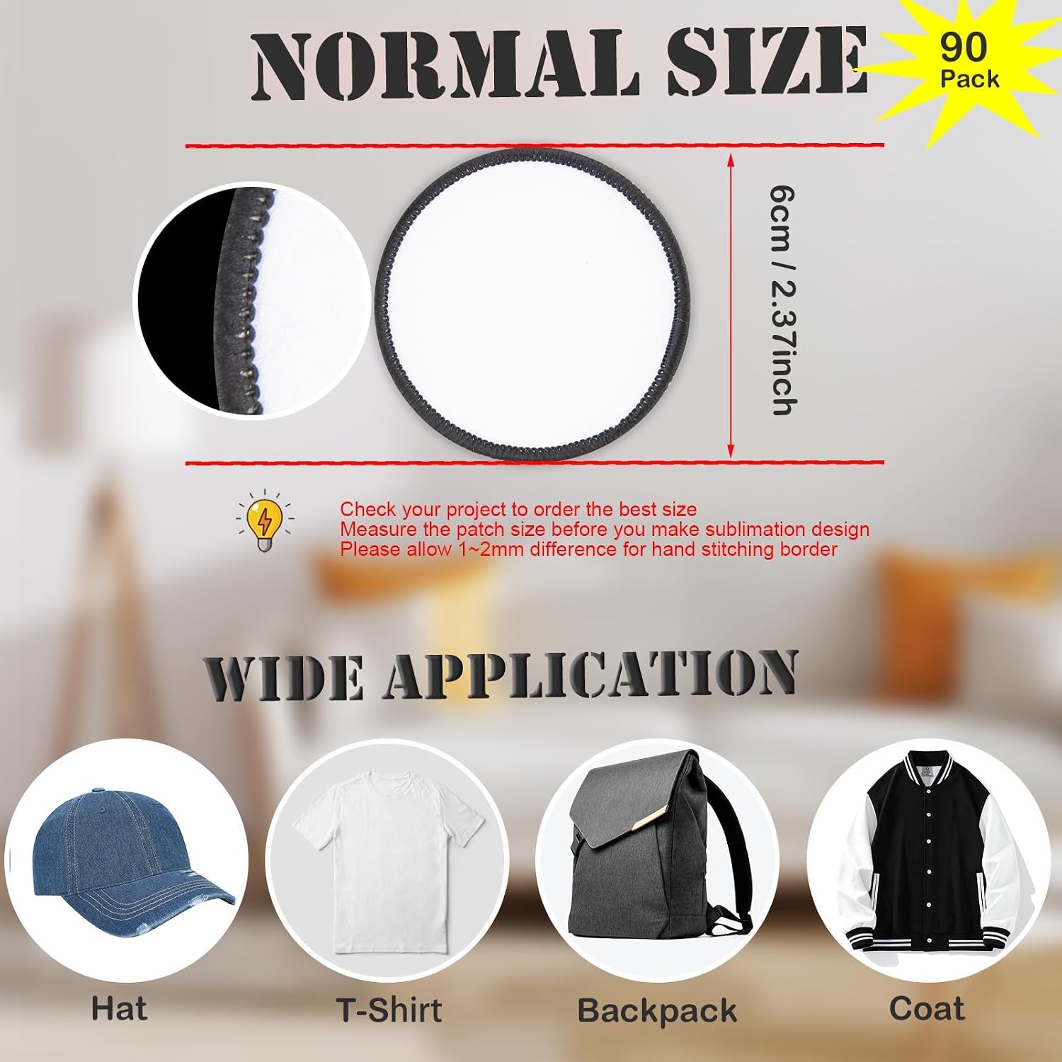 Sublimation Patches - Iron on Blank Patches for DIY Crafts Hats Caps Backpack Uniforms (Round / 90Pcs)