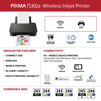 Canon PIXMA Ts302A Wireless Inkjet Printer