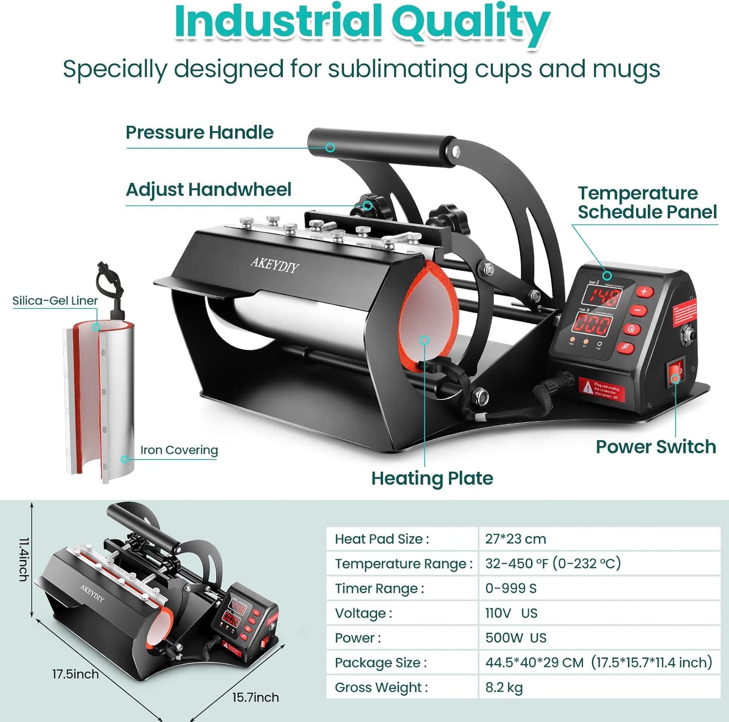 AKEYDIY Tumbler Heat Press 30Oz 20Oz 16Oz Sublimation Tumblers Press Straight Skinny Tumbler Cup Press Glass Jar Cans,Tumbler Mug Heat Press Machine 20 and 30Oz 11-16Oz DIY Heat Transfer Press Vinyl