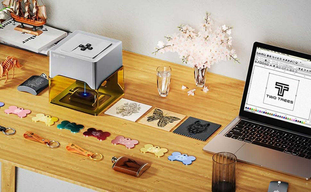 Twotrees TS1 Mini 3W Laser Engraver, Fully Enclosed Safe Design 80X80Mm, 1Kg Ultra-Portable Bluetooth APP Control for DIY Small Gifts Family Classroom