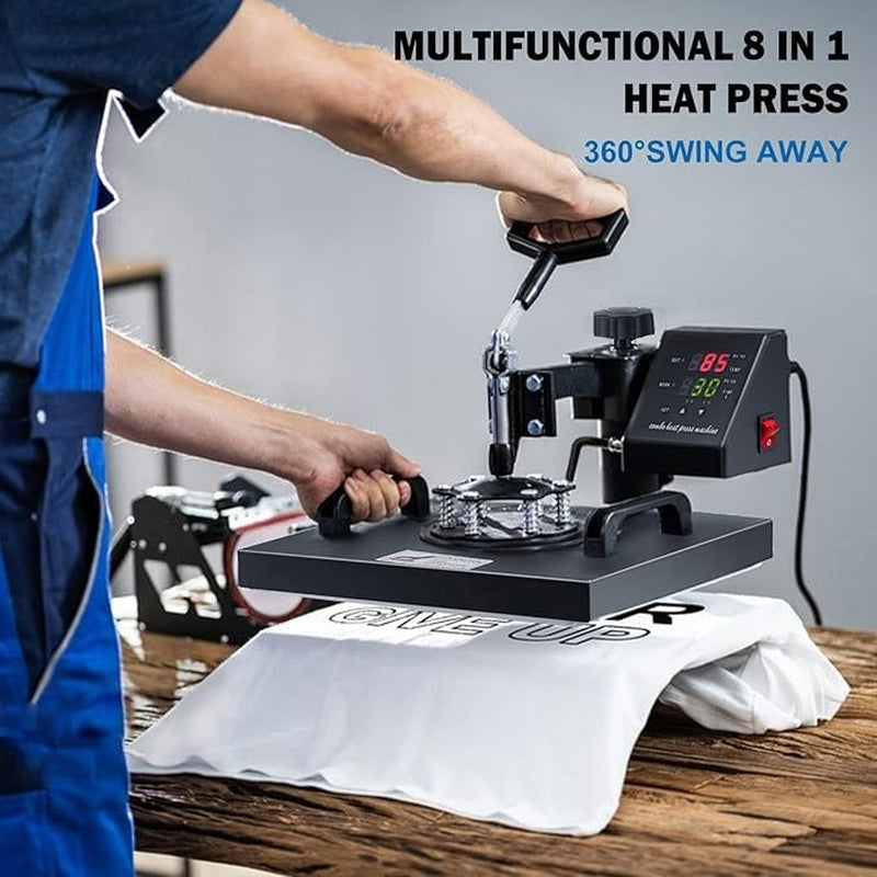 8 in 1 Combo T-Shirt Heat Press 15"X15" Transfer Machine Sublimation Swing Away