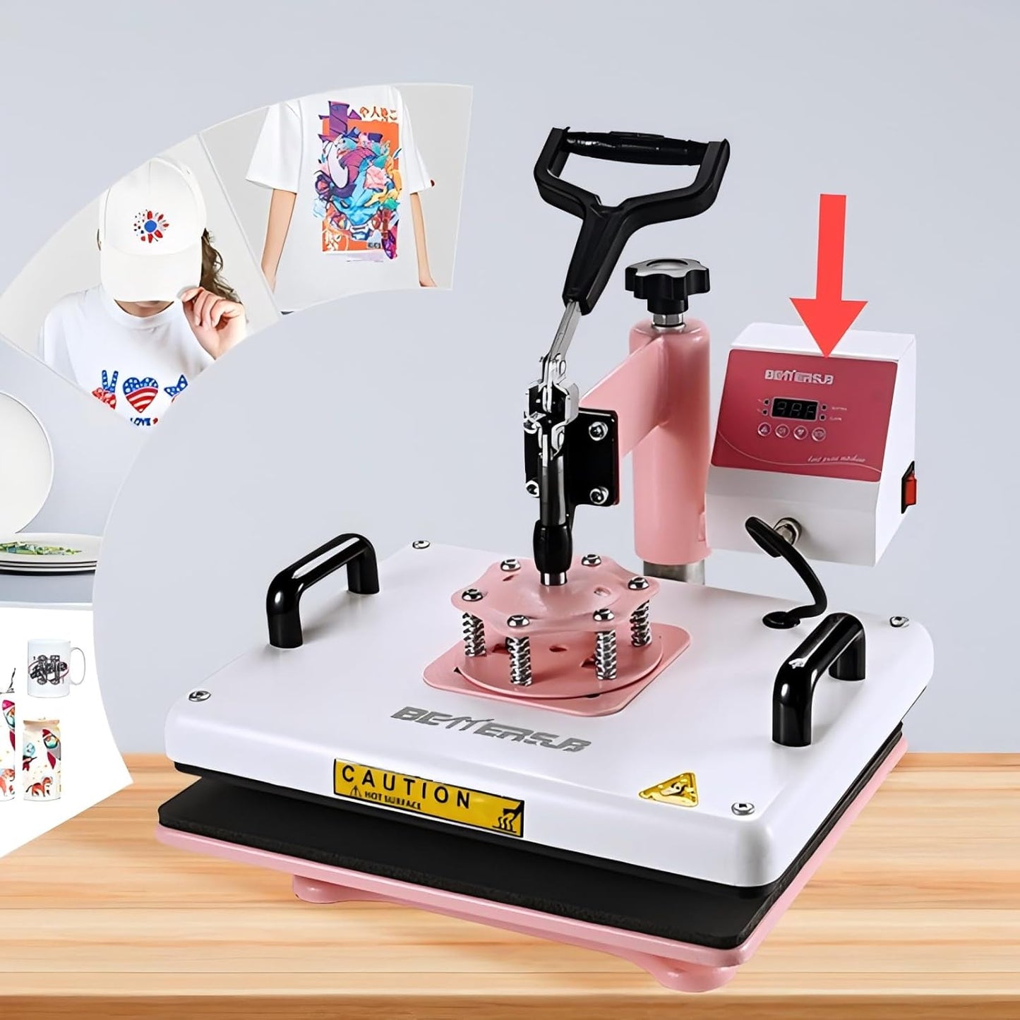 Bettersub Control Box for Heat Press 1000W Heat Press Control Box 110V Black Heat Press Digital Controller Box Digital LCD Controller Heat Press Machine Pink White