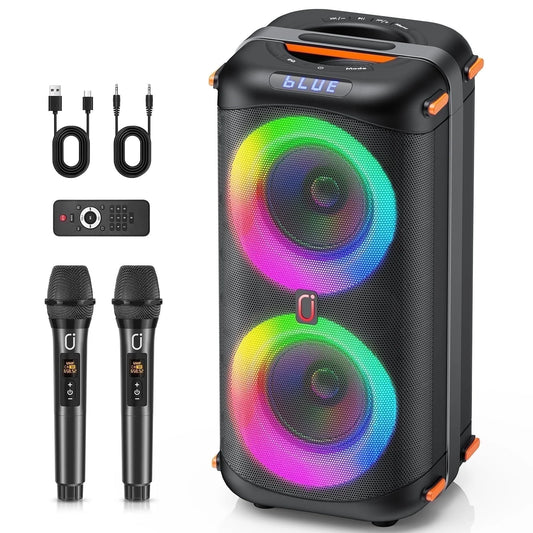 Bluetooth Party Speaker, Dual 6.5'' Subwoofer Loud Portable Speaker with 2 Microphones, T27-T