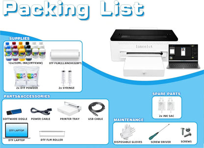 Lancelot A3 L1800 DTF Transfer Printing Machine with Roll Feeder, White Ink Circulation and Easy Operation,Dtf Printer Bundle for Dark and Light Clothing (Printer+Oven+Laptop+Consumable)
