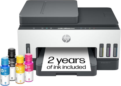 HP Smart Tank 7301 Wireless All-In-One Ink Tank Printer, Scanner, Copier with 2 Years of Ink Included, Best-For-Home Office, Cartridge-Free Refillable, Ai-Enabled (28B70A)