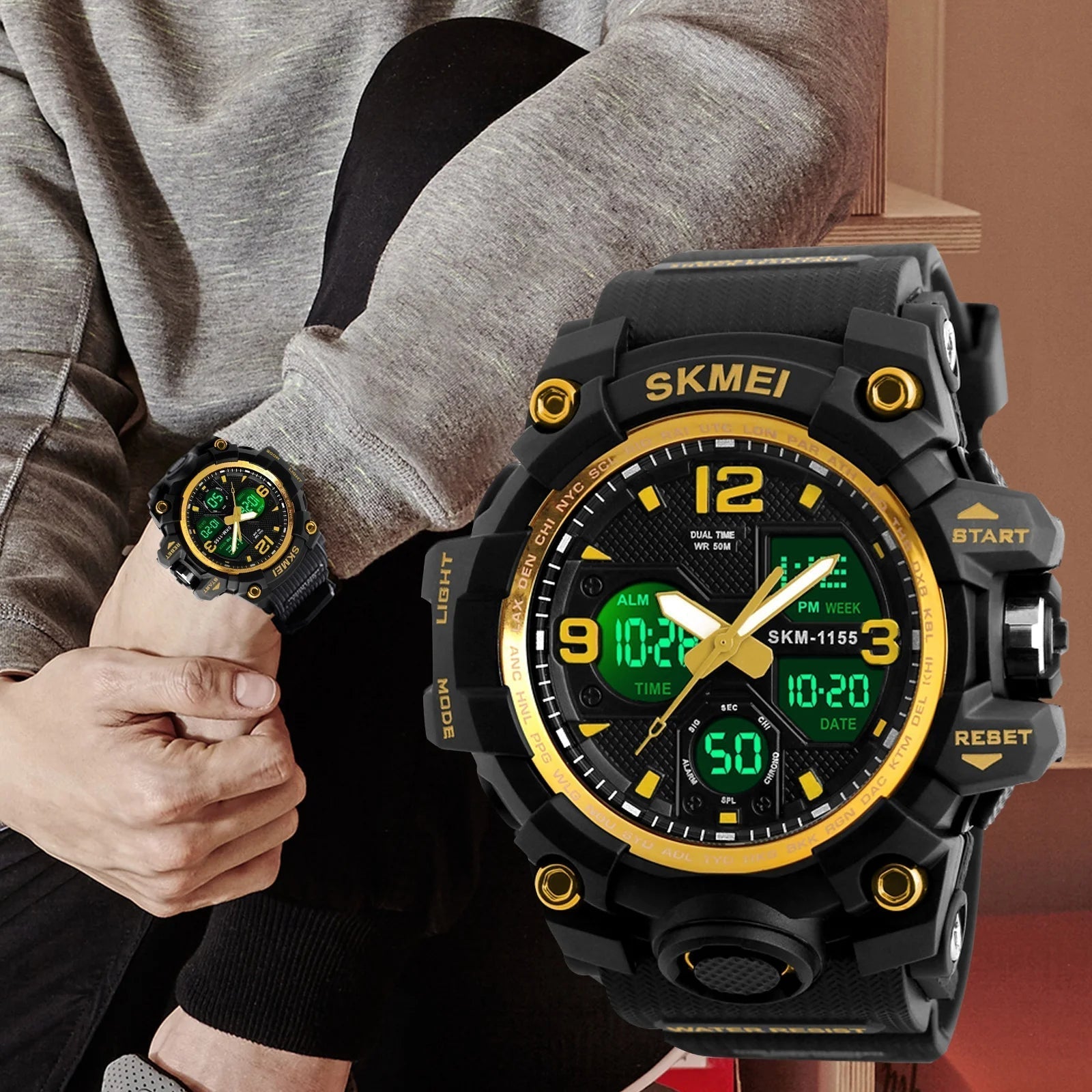 Men'S Digital Sports Watch, Large Face Military Waterproof Watches for Men with Stopwatch Alarm LED Back Light Sports Watch,Gold