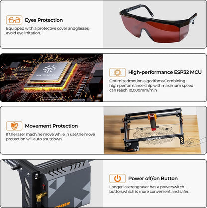 Laser Engraver Machine, P1 S Pro 10W(10000Mw) Cutting Machine 380X370Mm Large Area, Wifi Control, Engraves Wood Acrylic Leather Glass Metal for DIY, Crafts & for Small Business