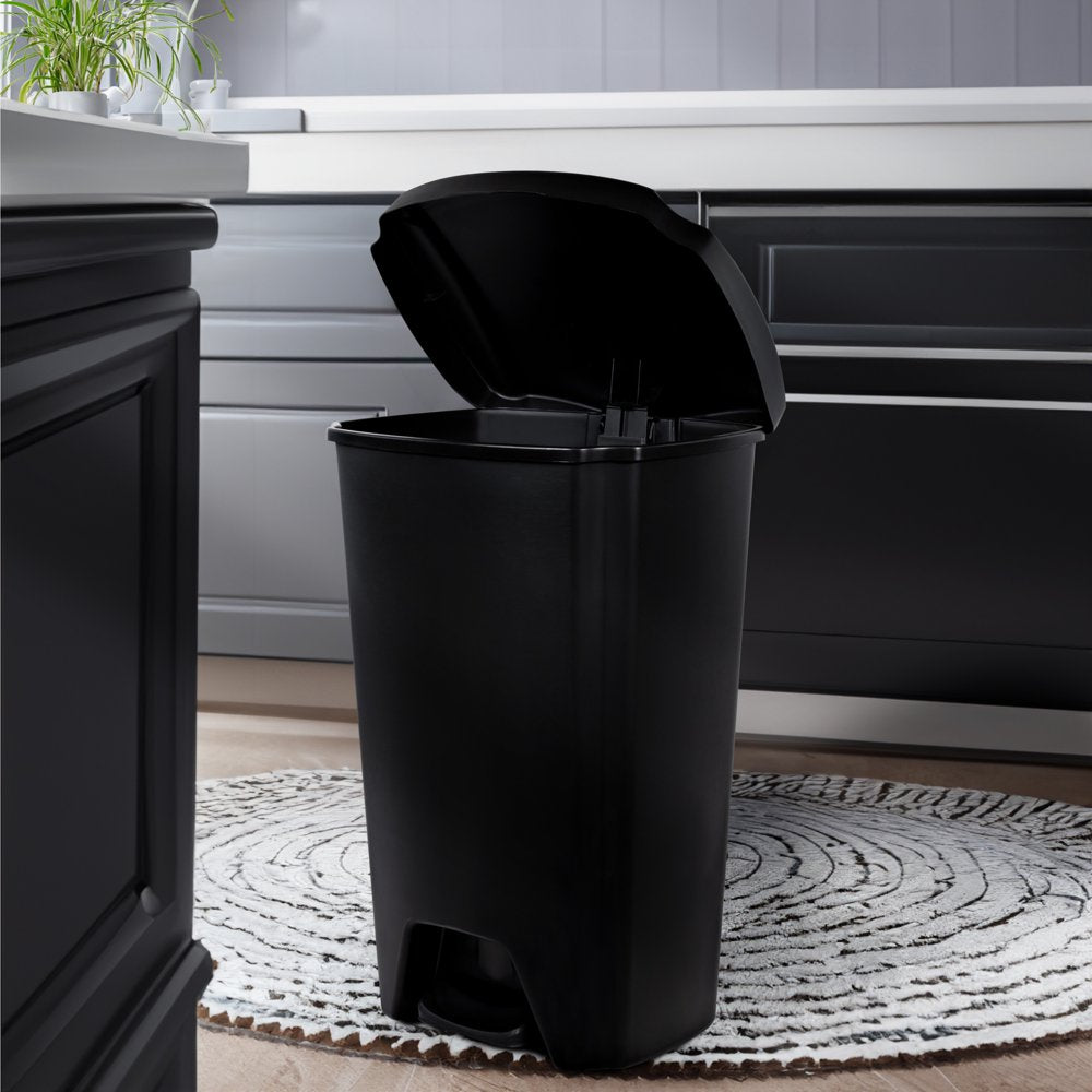 12.1 Gallon Trash Can, Plastic Step on Kitchen Trash Can, Black