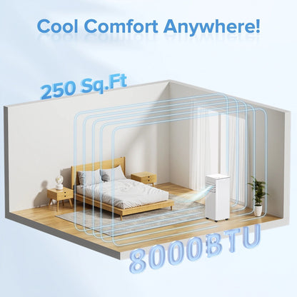 8000 BTU Portable Air Conditioner, Dehumidifier, Fan, Sleep Mode, 4 in 1 AC with 24-Hour Timer