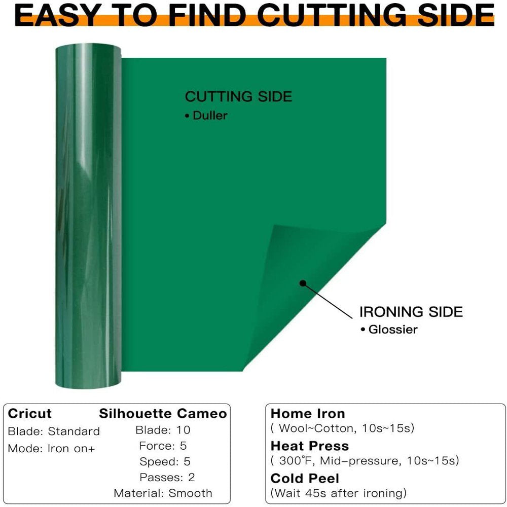 12" X 20FT Green Vinyl Iron on HTV T-Shirt for Cricut & All Cutter Machine