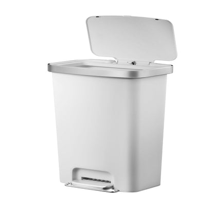 11.9 Gallon Trash Can, Plastic Step-On Kitchen Trash Can, White