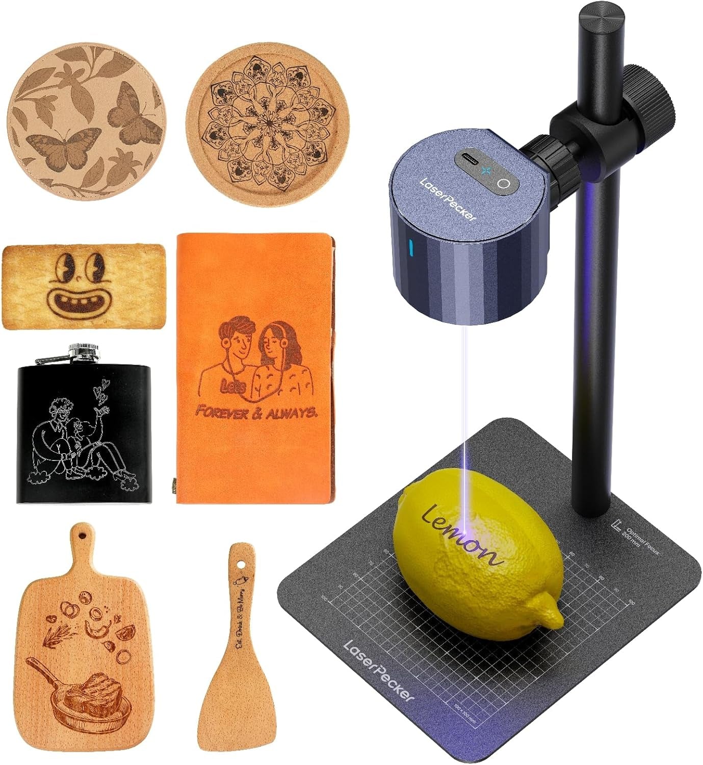 Laserpecker LP1 plus Mini Laser Engraver for Beginners, Pocket-Sized Laser Engraving Machine with Adjustable Stand, 360° Multi-Angle Engraving for Wood Leather Paper DIY Projects