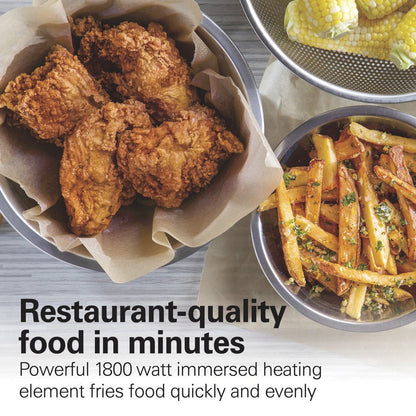Professional-Style Deep Fryer with 2 Frying Baskets, 4.7 Quart or 19 Cup Oil Capacity, Lid with View Window, Stainless Steel, 35036