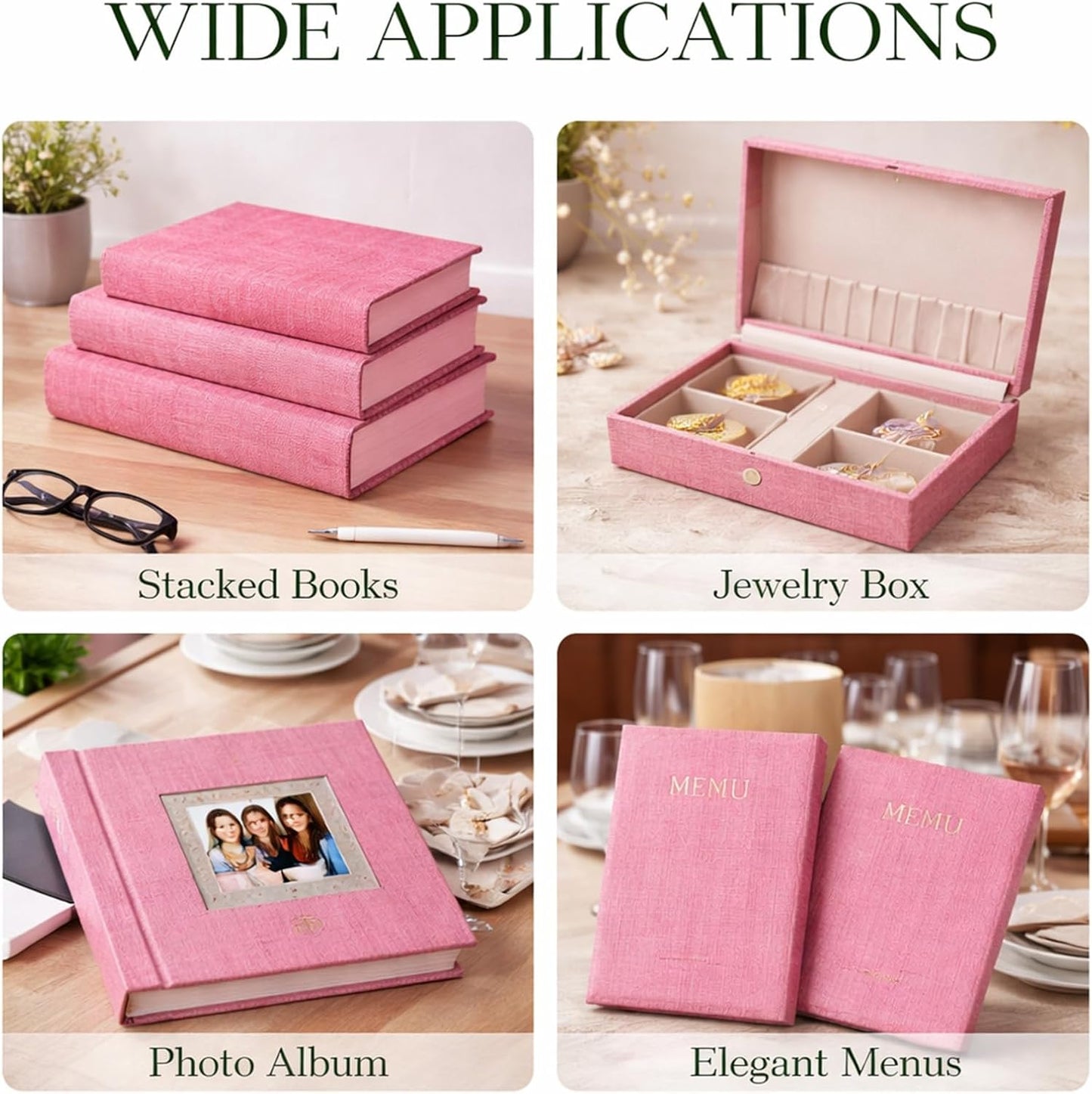 Pink Bookbinding Linen Fabric 57" X 17.3" for DIY Book Covers, Archival Grade Thick Backing, Durable Fray-Resistant Cloth for Wedding Albums, Scrapbooks & Custom Binding, Multi-Color Options (Pink)