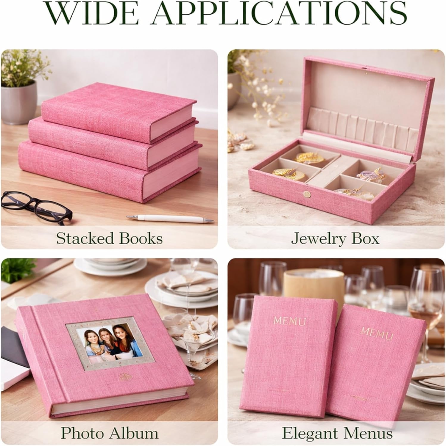 Pink Bookbinding Linen Fabric 57" X 17.3" for DIY Book Covers, Archival Grade Thick Backing, Durable Fray-Resistant Cloth for Wedding Albums, Scrapbooks & Custom Binding, Multi-Color Options (Pink)