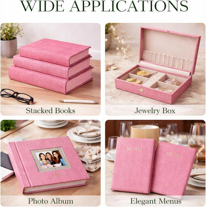 Pink Bookbinding Linen Fabric 57" X 17.3" for DIY Book Covers, Archival Grade Thick Backing, Durable Fray-Resistant Cloth for Wedding Albums, Scrapbooks & Custom Binding, Multi-Color Options (Pink)