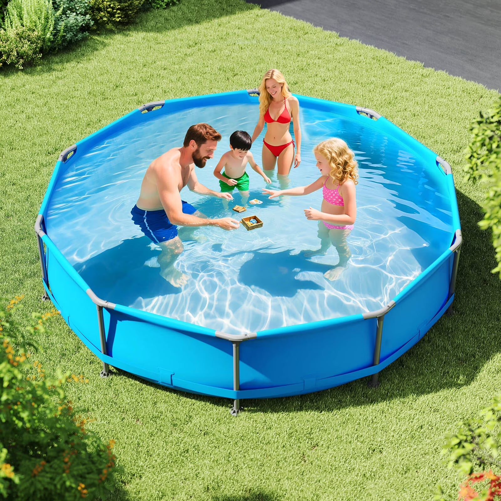 1617 Gal Outdoor Family Swimming Pool with Metal Frame Multi-Layer PVC Fabric