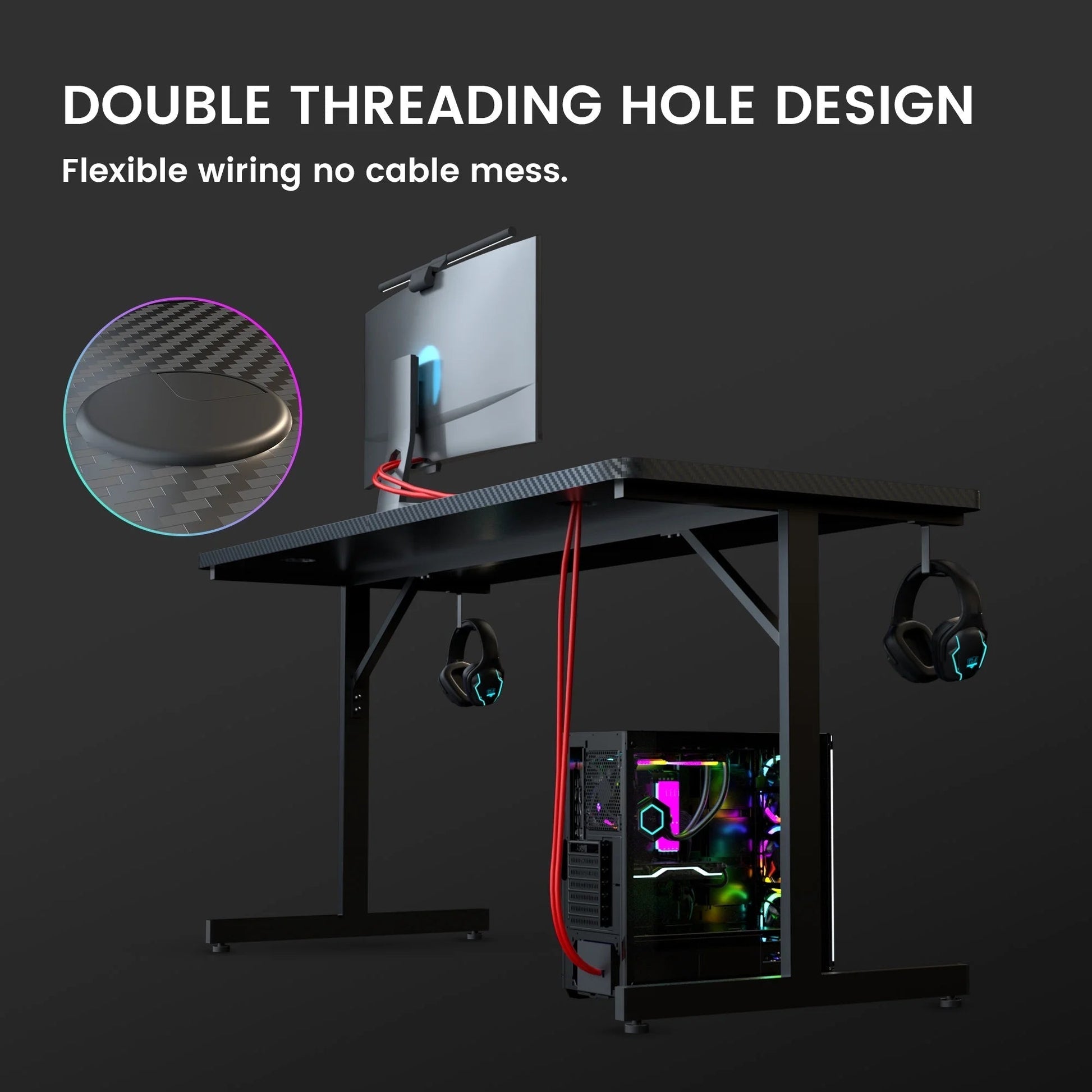 55" Large RGB Gaming Computer Desk with Mouse Pad, Black