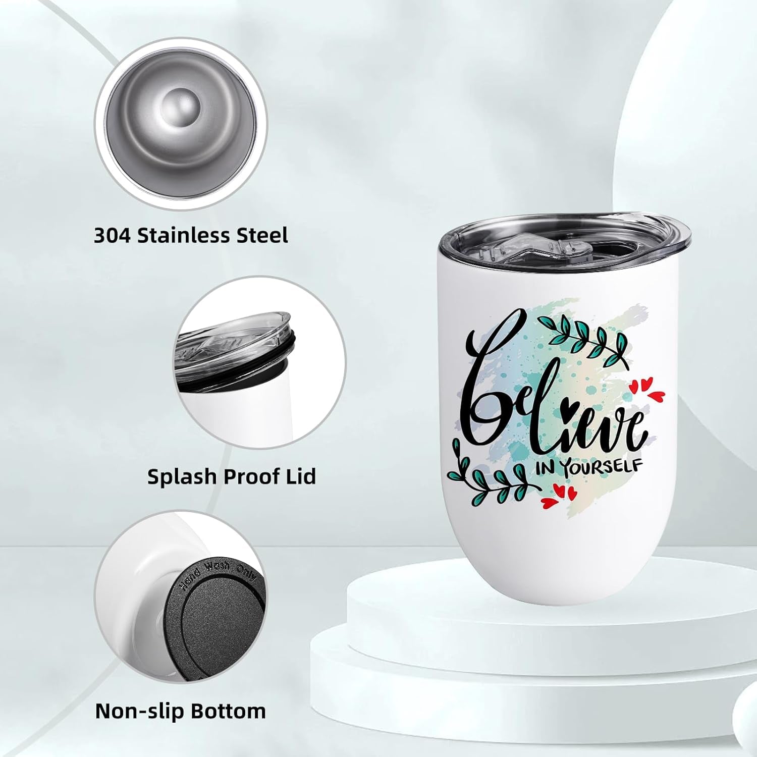 Colorsub Sublimation Straight Wine Tumblers 12Oz, 16 Pack Stainless Steel Double Wall Sublimation Blanks Wine Cups with Lids & Straws, Brush, Shrink Wrap, Silicone Straw Tips, Gift Box