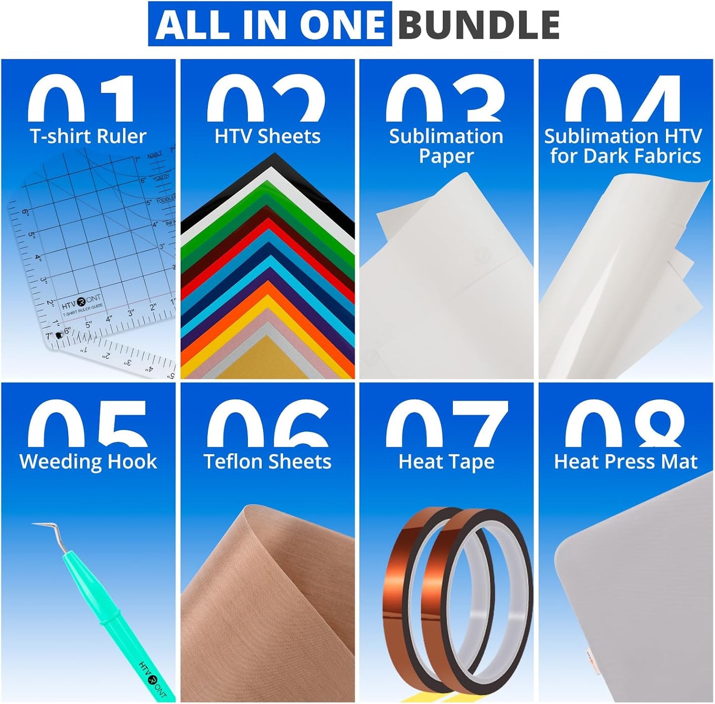 【Premium Bundle】  Automatic Heat Press 2 +  Automatic Heat Press Accessories Kit + 2 Pack Cutting Mats 12X12 + 8 Pcs 3D Puff Vinyl + 10" X 8Ft Gold Glitter HTV Heat Transfer Vinyl