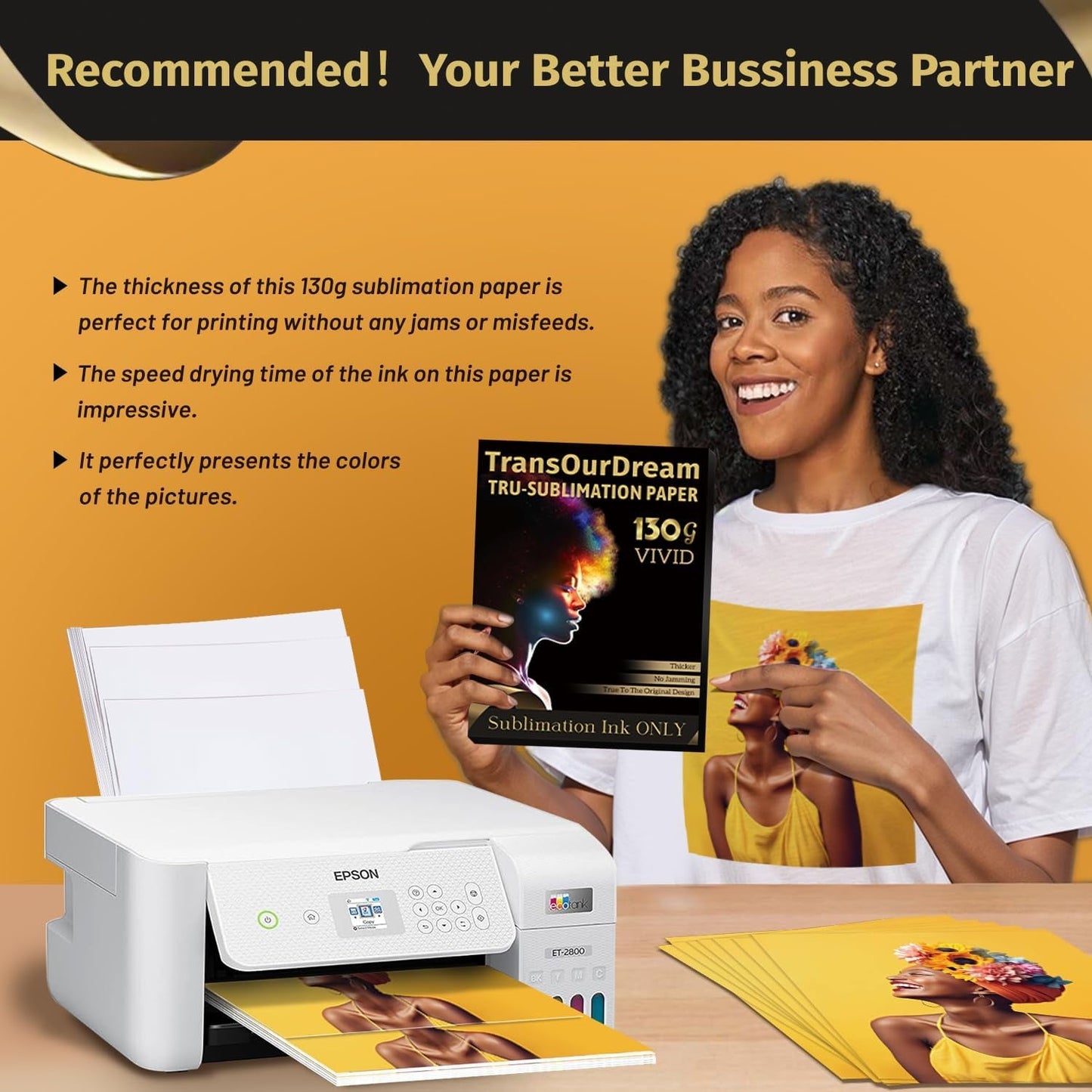 Transourdream 130G Tru-Sublimation Paper 30 Sheets for Inkjet Printers (Vivid, 8.5X11") Sublimation Heat Transfer Paper for Sublimation Ink ONLY