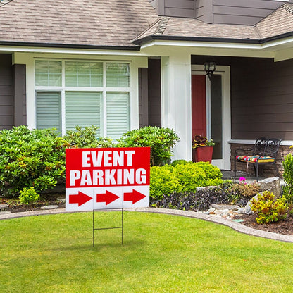 6 Pack Outdoor Event Parking Signs with Arrows, 12 X 17 Inch Double Sided Corrugated Plastic Yard Signage with Stakes in 3 Designs, Event Parking, Directional Signage