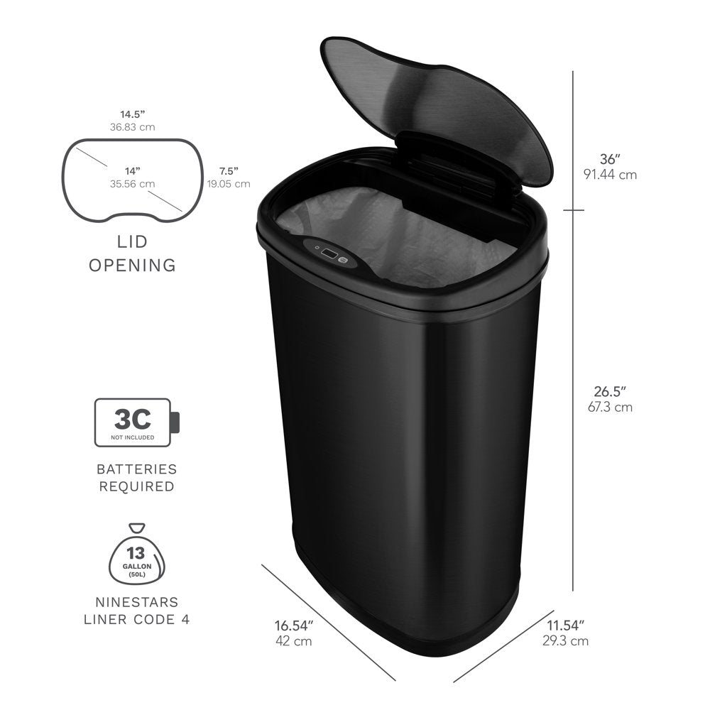 13.2 Gallon Trash Can, Motion Sensor Kitchen Trash Can, Black Stainless Steel