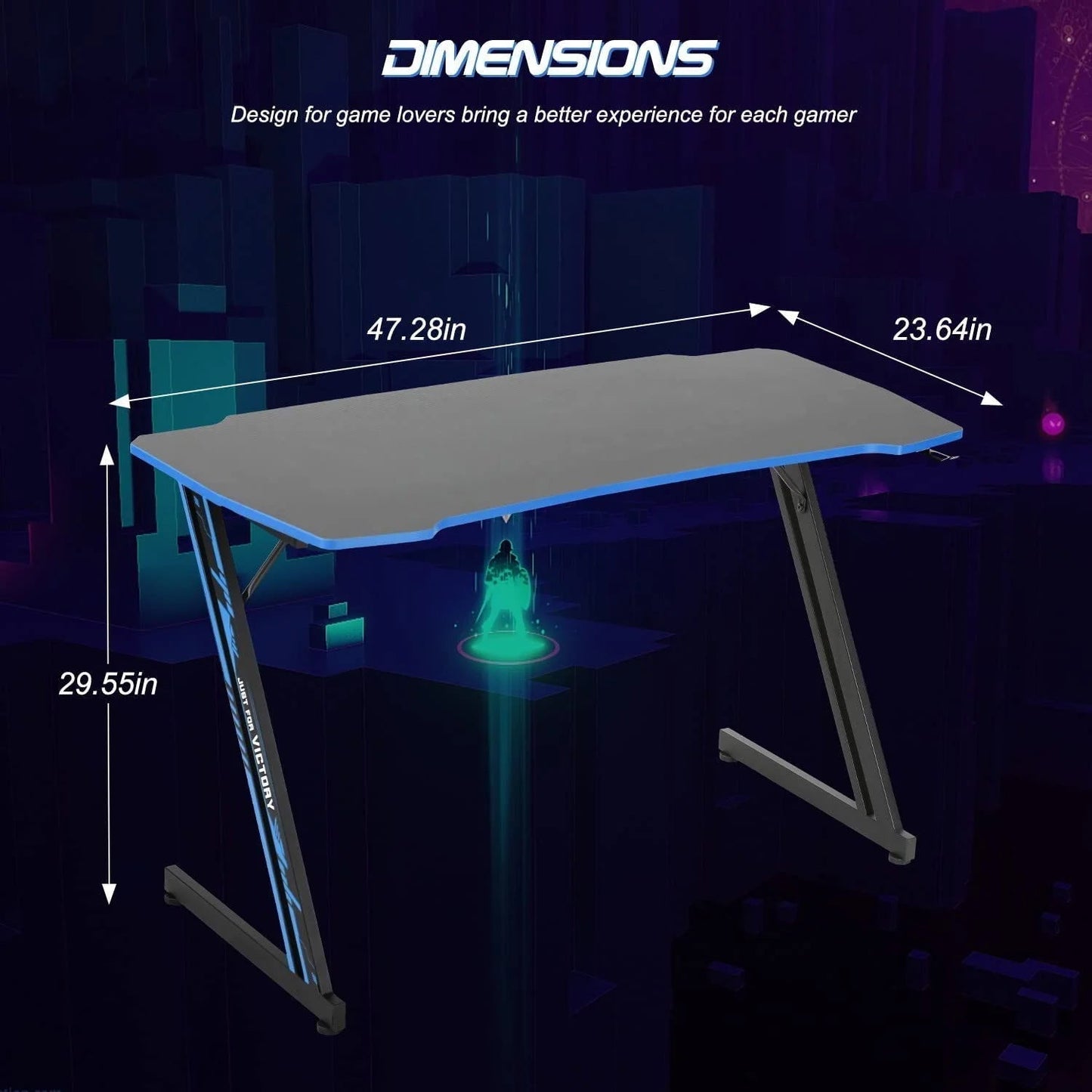 Modern Z-Shaped Computer Desk for Home Office with Headphone Hook,Blue, 47 In,Adults