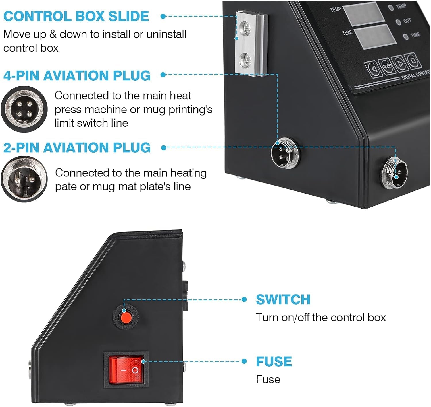 Thermal Sensitive Type Heat Press Machine Digital Control Box, 110V 1400W Heat Press Control Box Replacement with Temperature & Timing Dual Display for 15”X15” Thermal Heat Press Machine