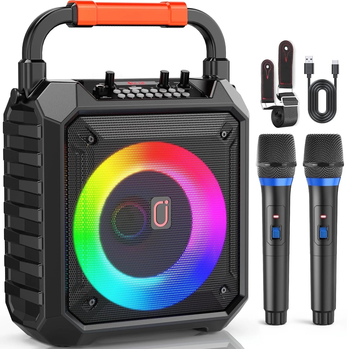 Portable Speaker, 20W Stereo Sound New Party Speaker with Microphone and Colorful Lights, 12H Playing Time Bluetooth Speaker for Home Outdoor and Travel