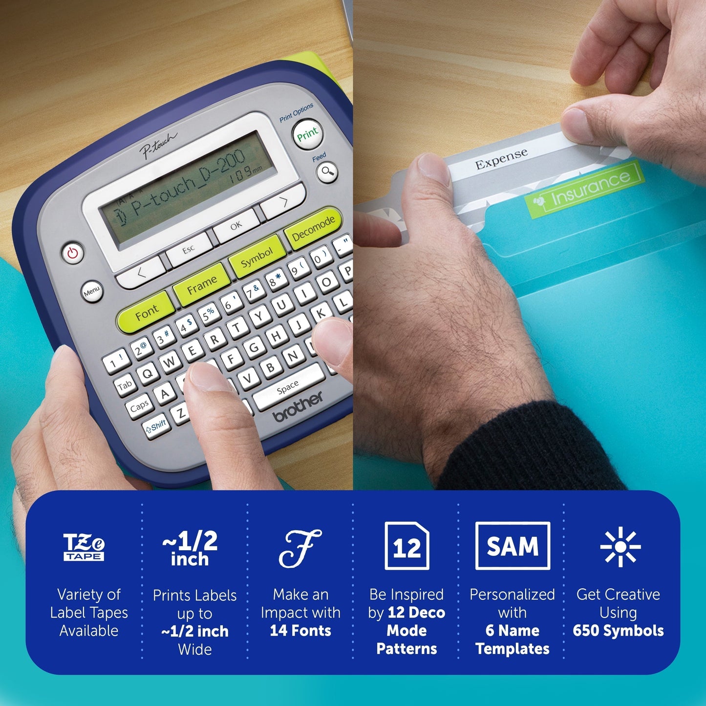P-Touch PT-D200G Label Maker with Tape, Easy-To-Use Home & Office Labeling Solution