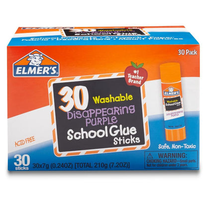 Elmer'S Disappearing Purple School Glue Sticks, Washable, 7 Grams, 30 Count - Posters, Back to School, Bulk Pack for Classrooms, #1 Teacher Brand