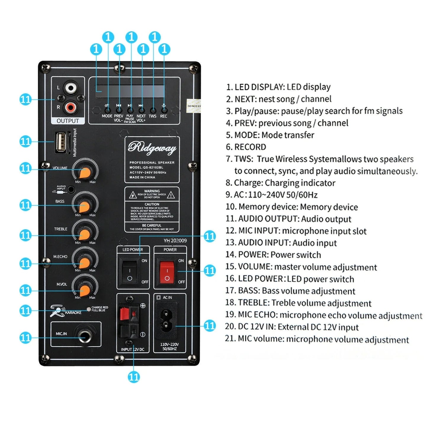 4,500W Bluetooth Speaker Rechargable Dual 10" Woofer Party FM Karaok DJ LED AUX