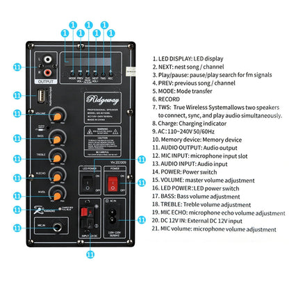 4,500W Bluetooth Speaker Rechargable Dual 10" Woofer Party FM Karaok DJ LED AUX