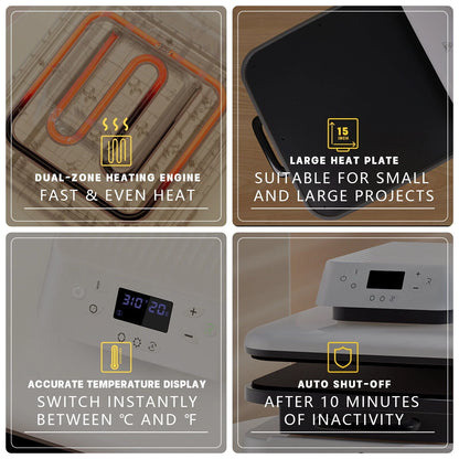 HTVRONT 1500W 15"X15" Automatic Heat Press Machine Bundle, Sublimation Printer Transfer HTV Vinyl