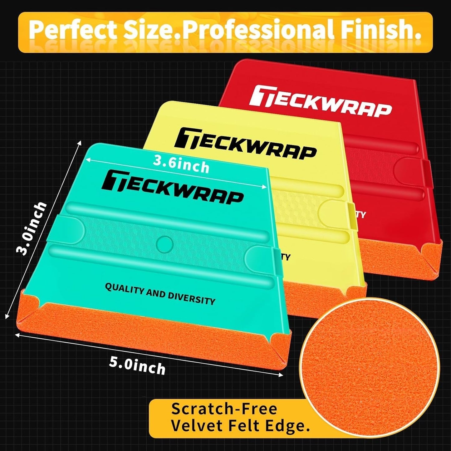 Felt Squeegee for Vinyl Wrap, Pro Car Wrap Tool Kit with 3 Hardness Levels (Soft/Medium/Hard), Trapezoid Shape, Premium Felt Edge (Yellow 40A / Green 50A / Red 60A)