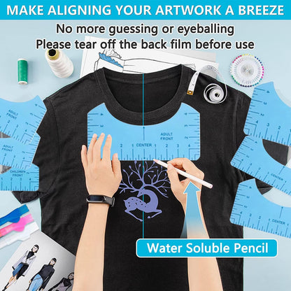 Sublimation Shirts Tool Kits for Vinyl Alignment,Portable Pad for Ironing,T-Shirt Rulers Guide and Teflon Sheet for Cricut Heat Press HTV Vinyl Center Designs,Craft Sewing Accessories