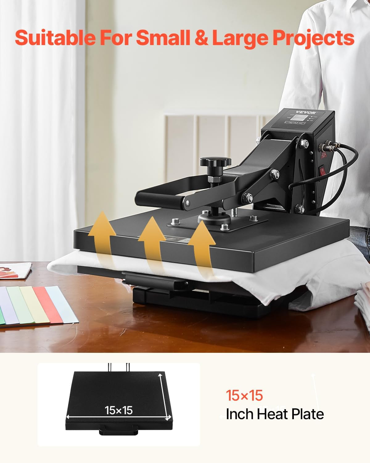VEVOR Heat Press, 15X15 Power Heat Press Machine for T-Shirts, Fast Heating, High Pressure Digital Industrial Sublimation Printer for Heat Transfer Vinyl, Dark Black