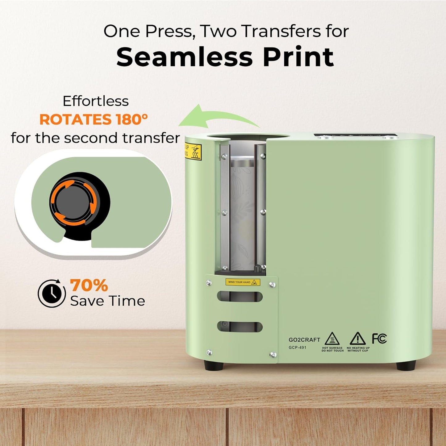 GO2CRAFT Auto Seamless Tumbler Heat Press Machine for Full Print, Automatic Rotation Advanced Cup Heat Press with Fast & Even Heating, 4 Memory Modes for 11-30Oz Tumblers, Mug, Glasses(Green)