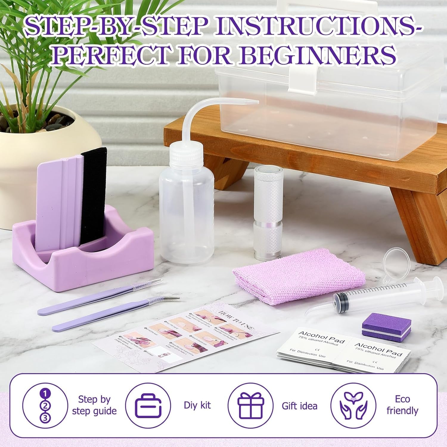 Lemonroad 15 Pcs Snow Globe DIY Tumbler Tool Kit Include Storage Box Squeeze Bottle Funnel Silicone Cup Cradle Measuring Cup Flashlight for Beginner Making Supplies Thanksgiving Day Gifts(Purple)