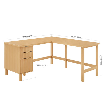 Lillian Fluted L-Shape Desk, Natural Pine Finish
