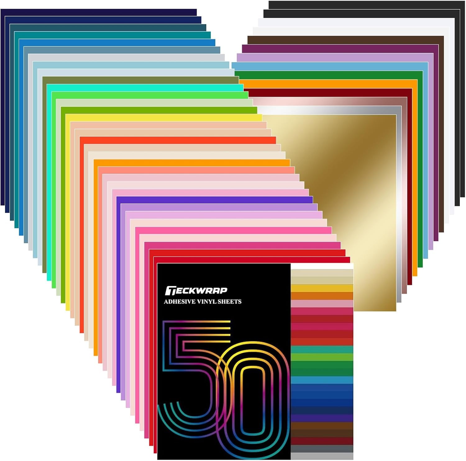 50 Pack 12" X 12" Permanent Adhesive Vinyl Sheets 48 Assorted Colors (Glossy & Matte) with 2 Transfer Tape for DIY Crafting, Decor Sticker Compatible with Cutting Machines