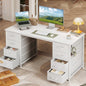 White Computer Desk with Drawers for Storage - 48 Inch Home Office Desk with 8 Fabric Drawers, Writing Study Desk with Drawers on Both Sides for Bedroom