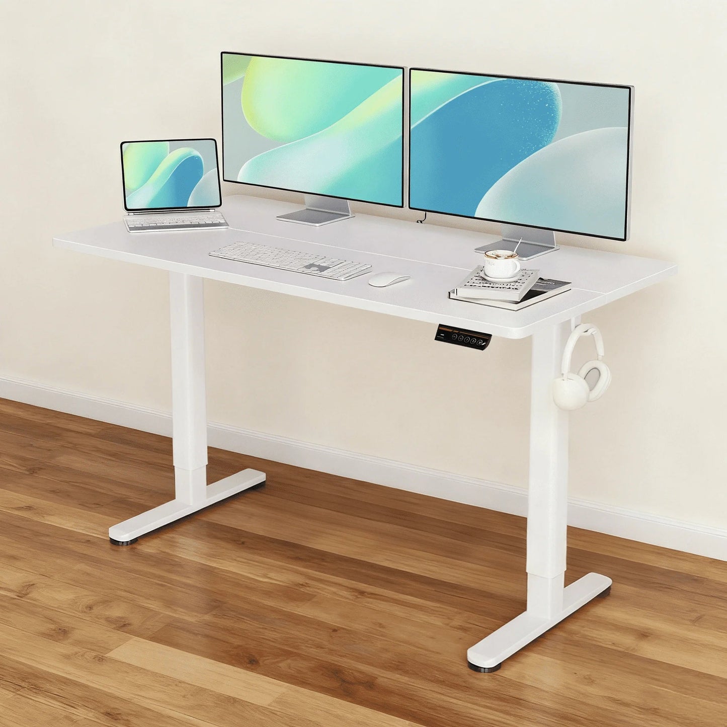 55 Inch Electric Standing Desk, Wide Computer Stand up Desks Adjustable Height, Sit-Stand Rising Desk W/Memory Preset for Home Office Students Desk,White Top