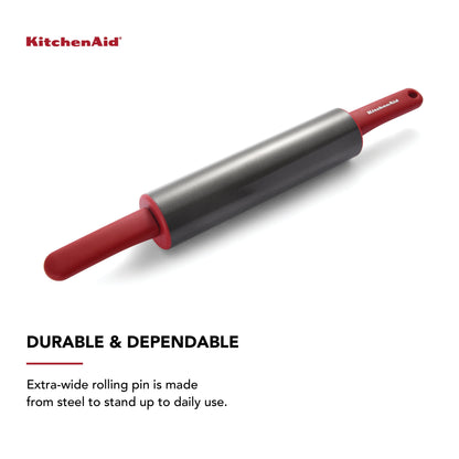 Durable Nonstick Rolling Pin in Red with Offset Handles