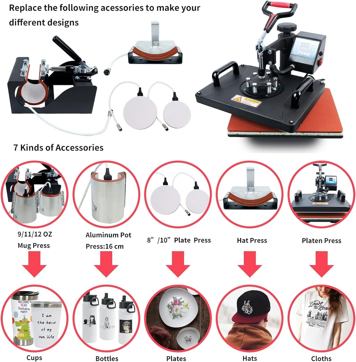 Heat Press Machine 12 X 15 Inch 8 in 1 Heat Press Sublimation Machine 360°Rotation Away Shirt Printing Machine Heating Multifunction Heat Press Transfer Machine for DIY T-Shirts Cap Mugs