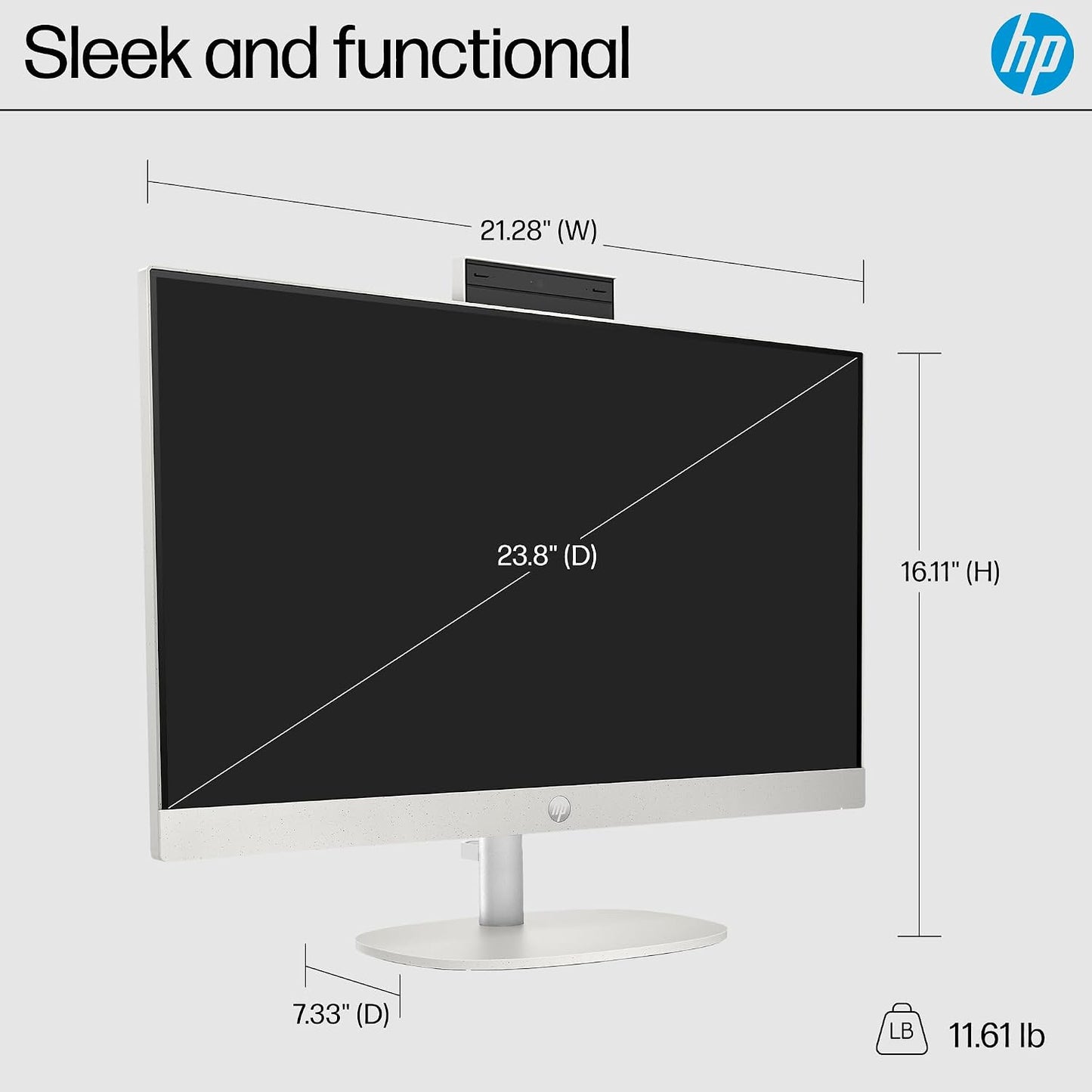HP 24 Inch All-In-One Desktop PC, FHD Display, AMD Ryzen 7 7730U, 16 GB RAM, 512 GB SSD, AMD Radeon Graphics, Windows 11 Home, 24-Cr0032 (2024)