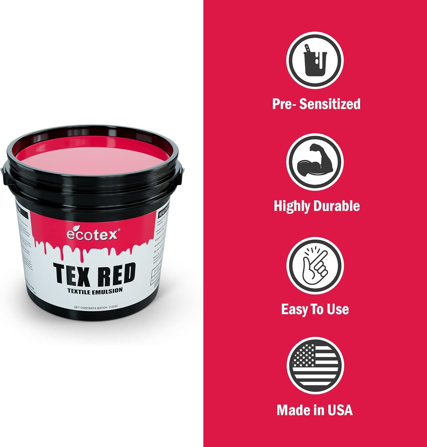 Ecotex® Tex-Red Screen Printing Emulsion (Pint - 16Oz.) Pre-Sensitized Photo Emulsion for Silk Screens and Fabric - for Screen Printing Plastisol Inks, Pure Photopolymer Screen Printing Supplies