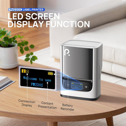 PM220S Label Maker Machine with Tape, 2 Inch Bluetooth Thermal Label Printer, Portable Sticker Printer for School, Office, Home, Business, Label Maker with 2'' X1.18'' Labels, White