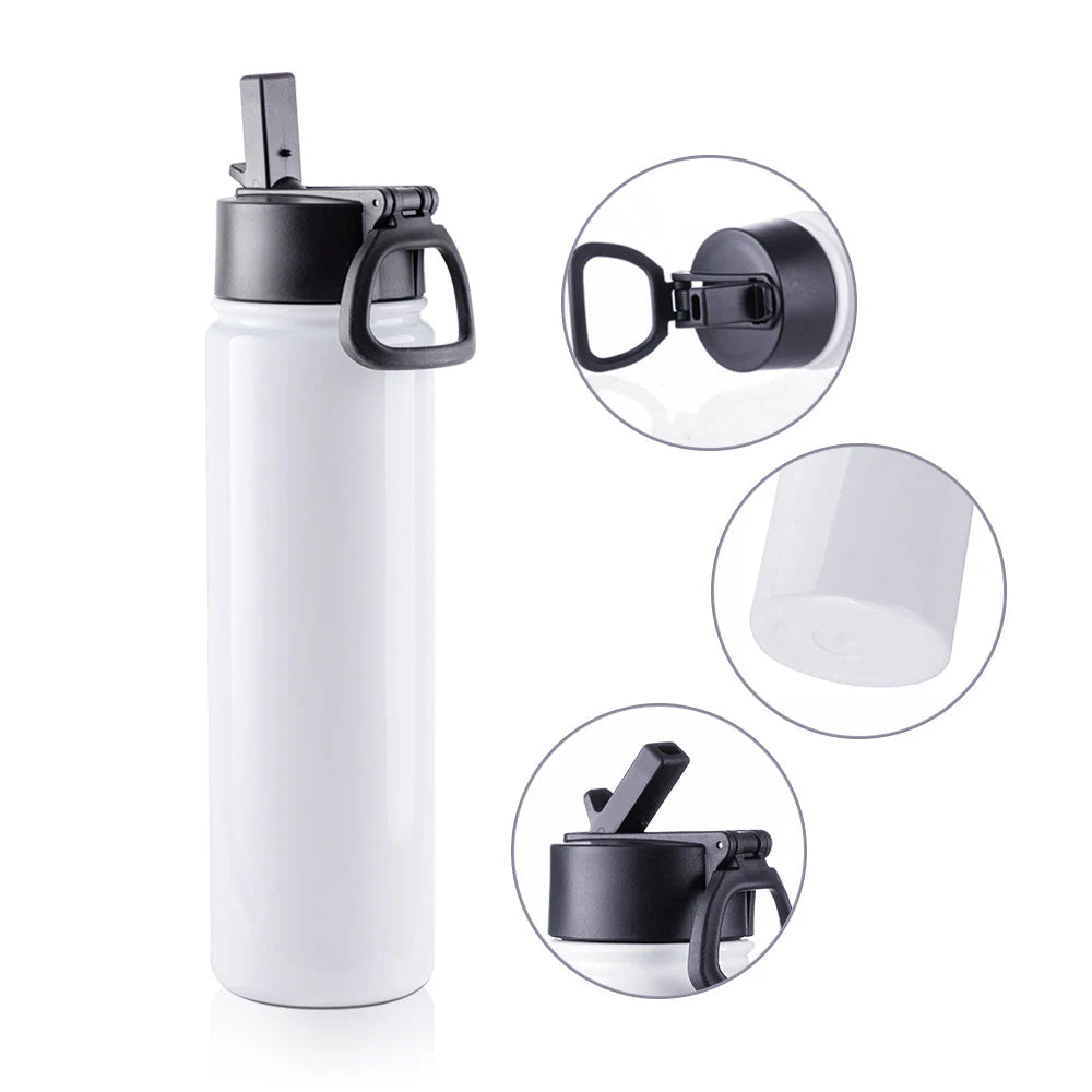 Wholesale 22 OZ Sublimation Insulated Water Bottles White with Wide Mouth Handle Cap and Straw 25 Pcs(Shipping from China)